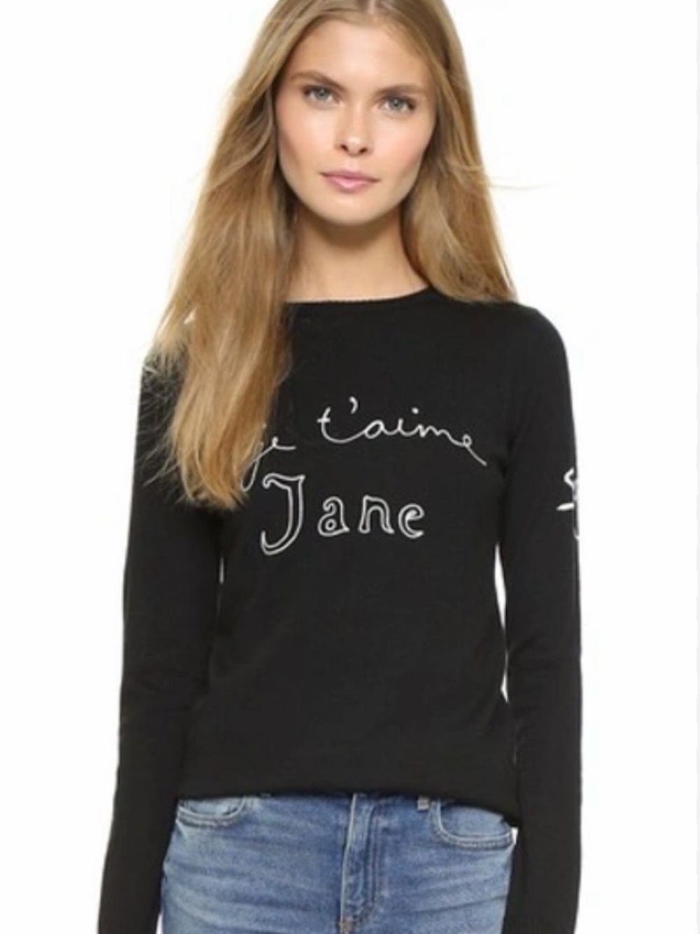Bella Freud Je T'aime Jane Embroidered Wool Sweater In Black